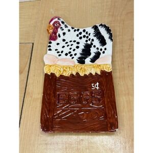 Vintage Youngs 1996 Ceramic Chicken Hen Egg Crate Spoon Rest Farmhouse Decor